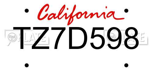 TZ7D598 California License Plate