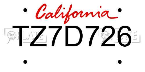 TZ7D726 California License Plate