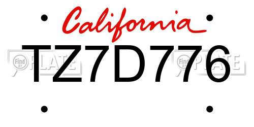 TZ7D776 California License Plate