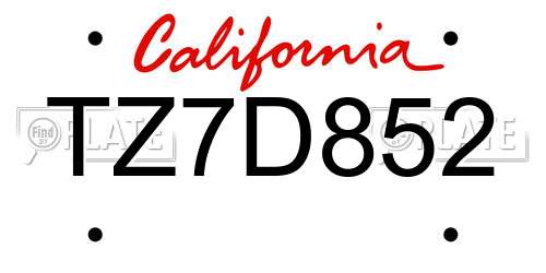 TZ7D852 California License Plate