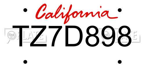 TZ7D898 California License Plate