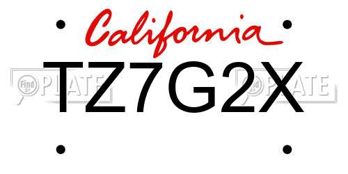 TZ7G2X California License Plate