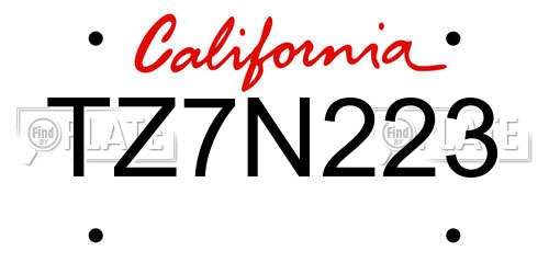 TZ7N223 California License Plate