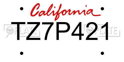 TZ7P421 California License Plate