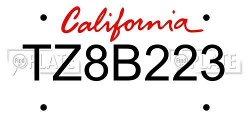 TZ8B223 California License Plate