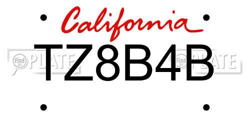 TZ8B4B California License Plate