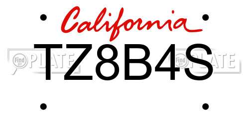 TZ8B4S California License Plate