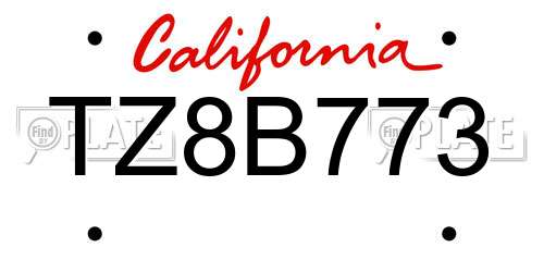 TZ8B773 California License Plate
