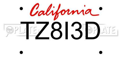 TZ8I3D California License Plate
