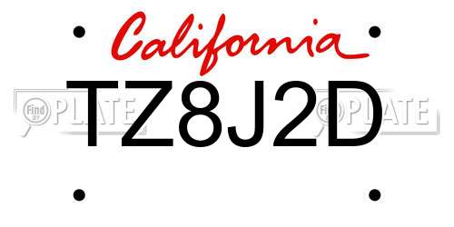 TZ8J2D California License Plate