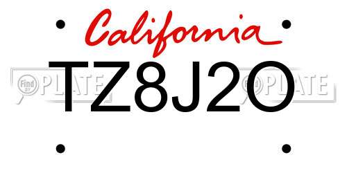 TZ8J2O California License Plate