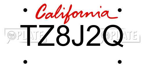 TZ8J2Q California License Plate