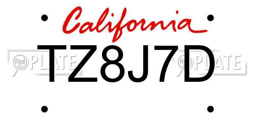 TZ8J7D California License Plate