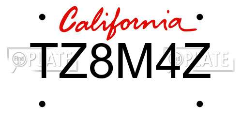 TZ8M4Z California License Plate