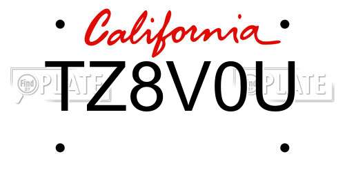 TZ8V0U California License Plate