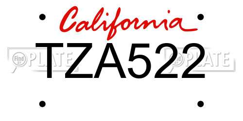 TZA522 California License Plate
