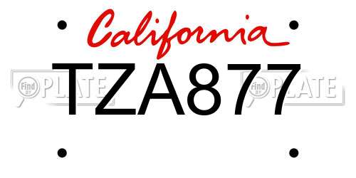 TZA877 California License Plate