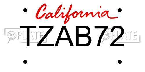 TZAB72 California License Plate