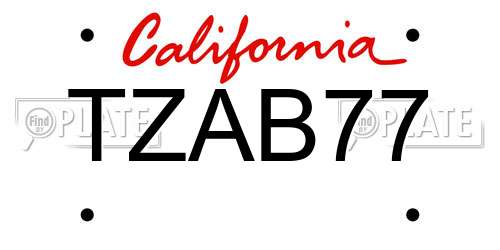 TZAB77 California License Plate
