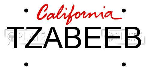 TZABEEB California License Plate