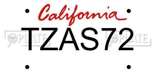 TZAS72 California License Plate
