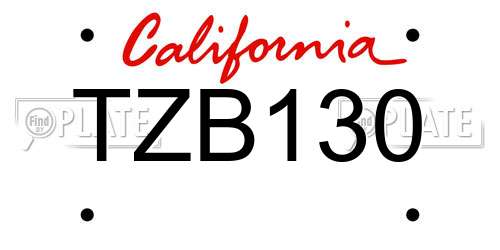 TZB130 California License Plate
