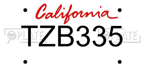 TZB335 California License Plate