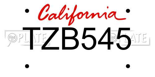 TZB545 California License Plate