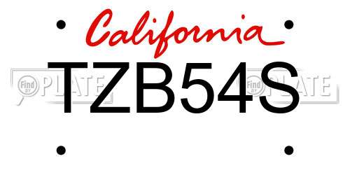 TZB54S California License Plate