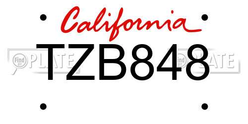 TZB848 California License Plate