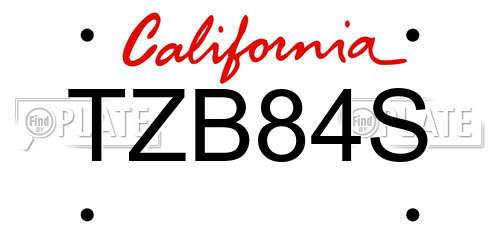 TZB84S California License Plate