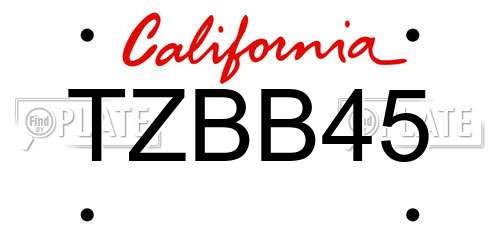 TZBB45 California License Plate