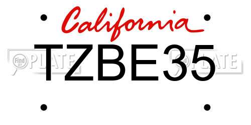 TZBE35 California License Plate