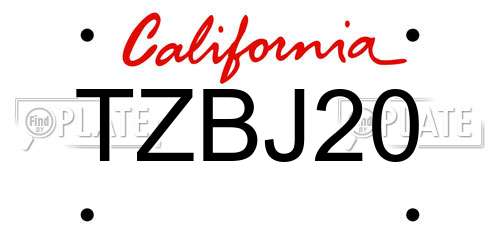 TZBJ20 California License Plate
