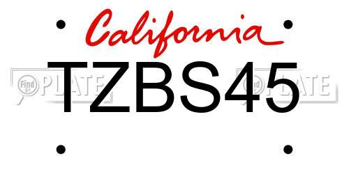TZBS45 California License Plate