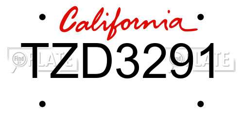 TZD3291 California License Plate