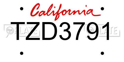 TZD3791 California License Plate