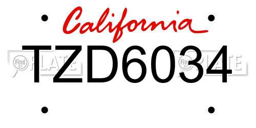 TZD6034 California License Plate