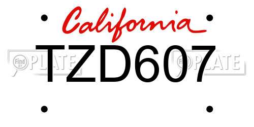 TZD607 California License Plate