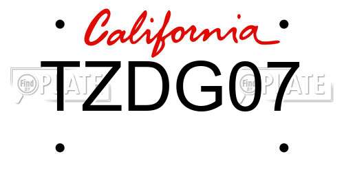 TZDG07 California License Plate