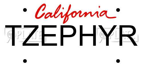 TZEPHYR California License Plate