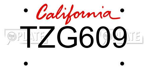TZG609 California License Plate