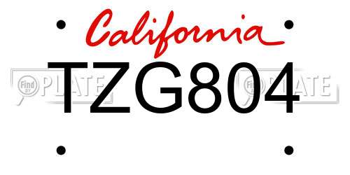 TZG804 California License Plate