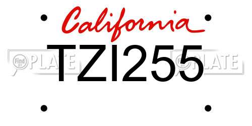 TZI255 California License Plate