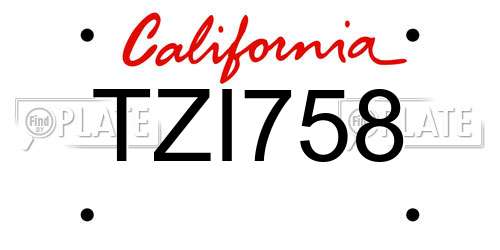 TZI758 California License Plate
