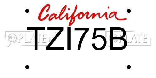TZI75B California License Plate