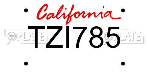 TZI785 California License Plate