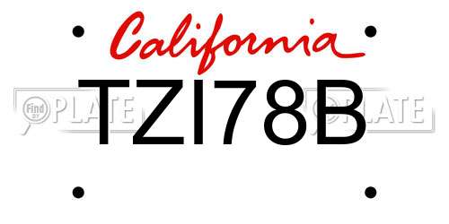 TZI78B California License Plate