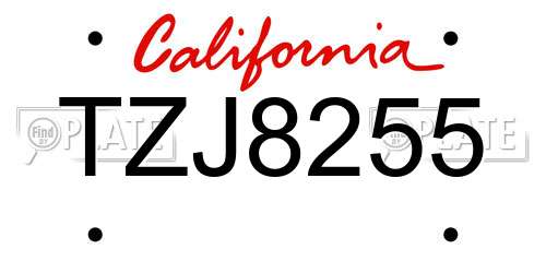 TZJ8255 California License Plate