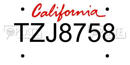 TZJ8758 California License Plate
